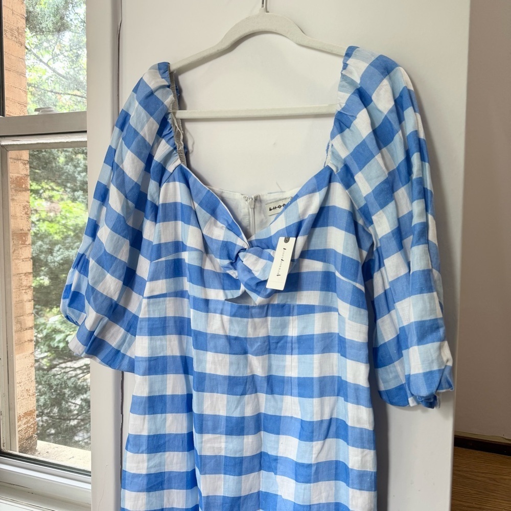 NWT Anthropologie RHODE Noa Linen Midi Dress Blue White - Picture 11 of 14